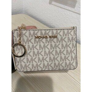 Michael Kors wallet jet set travel small key chain with ID window Vanilla